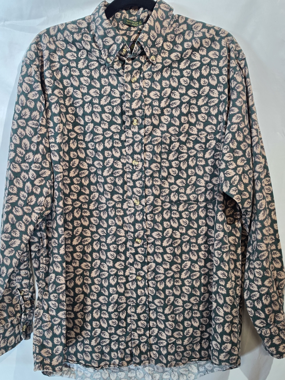 Vintage 90s Club Room Leaf Print Button Up Shirt Mens Medium Cotton  Earth Tones